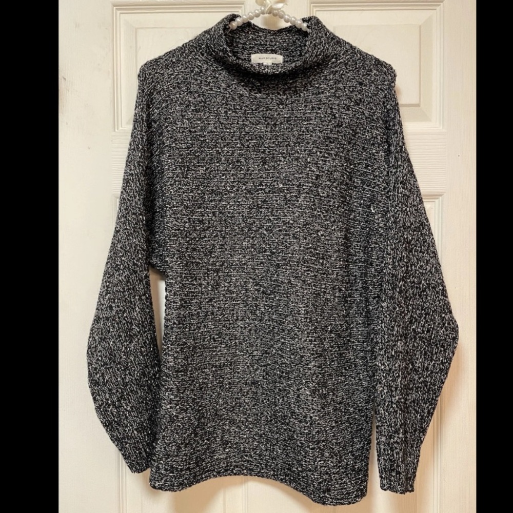 Max Studio Sweater Womens Sz S Dolman Long Sleeves Mock Neck Tweed Soft EUC